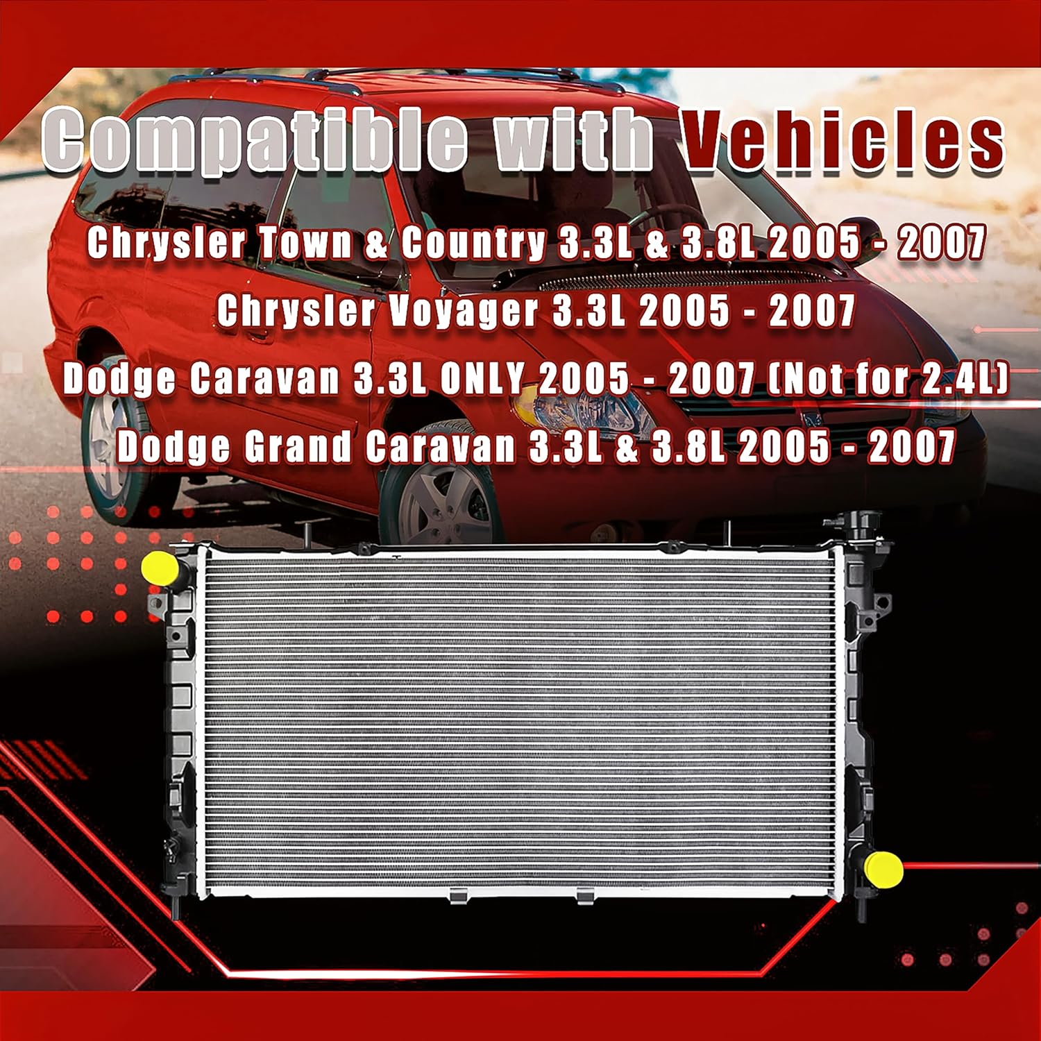 Generic 2795 Radiator Compat For 2005-2007 Dodge Grand Caravan Chrysler Town & Country 3.3 3.8L, 4677692AA