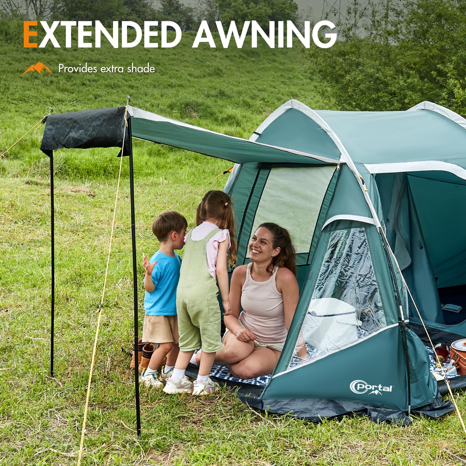 Portal Tienda de Campaña Familiar para 2 a 3 Personas Impermeable 3000mm Tienda de Camping con Porche y Lona de Suelo Cosida Tienda Festivales