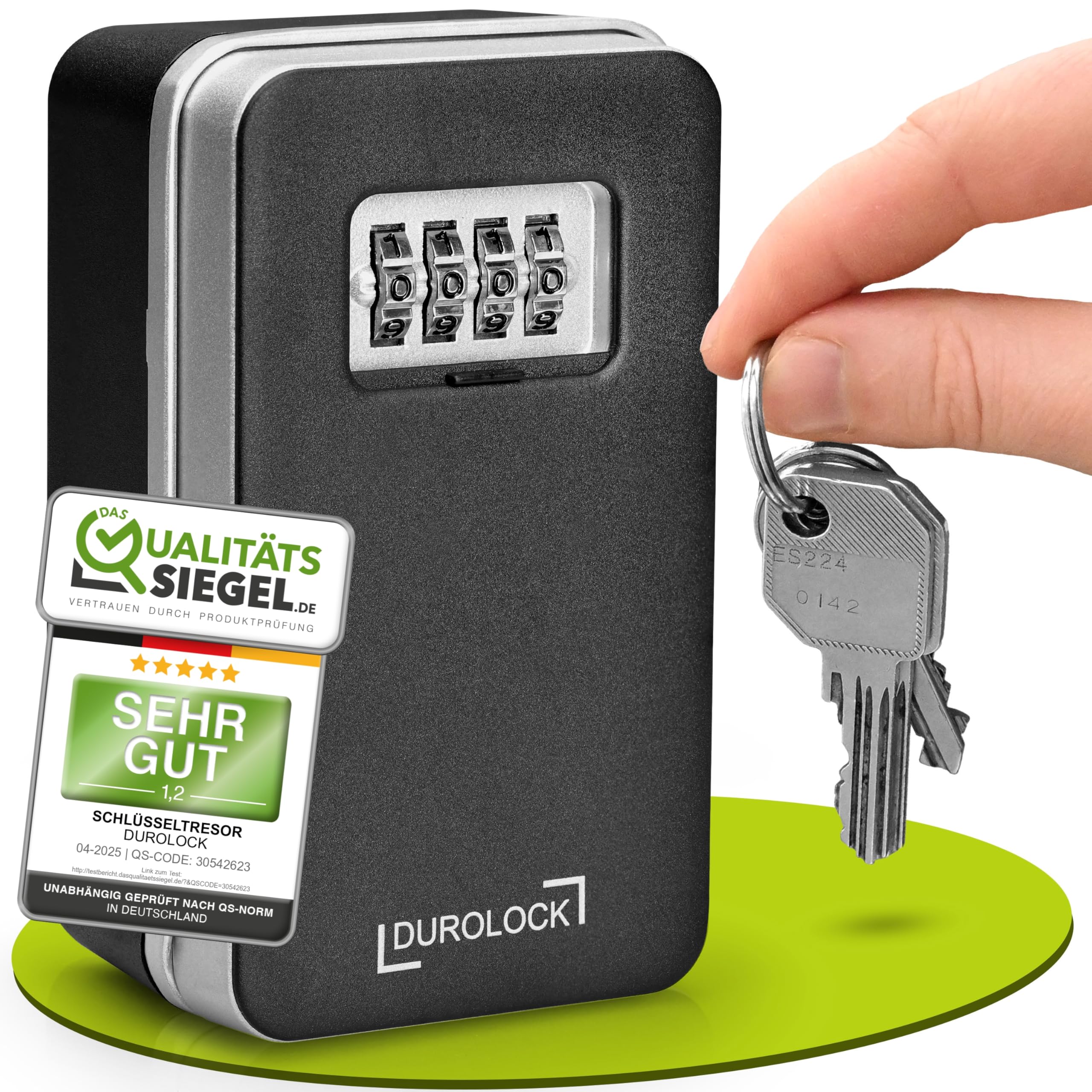 DUROLOCK Schlüsseltresor mit Zahlencode aussen (Wandmontage) - XXL Schlüsselbox mit Code für draußen - Schlüsselsafe mit Code - Schlüsselkasten mit Zahlencode für AirBnB, Büro & Familie