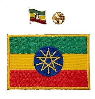 A-ONE -Ethiopia Flags Patch + Ethiopia National Travel Pin, Badges on Bags, World Country Flags Lapel Metal Lapel NO.060A