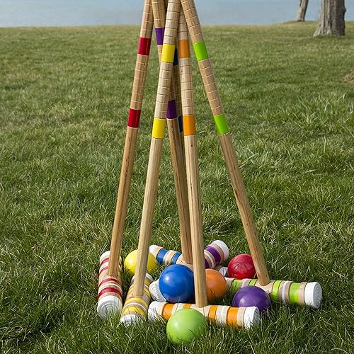 Miniatura 2 de Juego completo de croquet con estuche de transporte, bola multicolor de 3 pulgadas, madera para niños y niñas