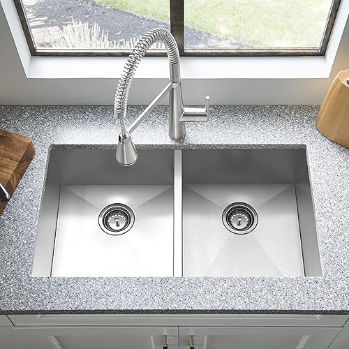 Miniatura 3 de American Standard 18DB6332211.075 Edgewater - Fregadero de cocina ADA de acero inoxidable con doble cuenco de 33 x 22 pulgadas,