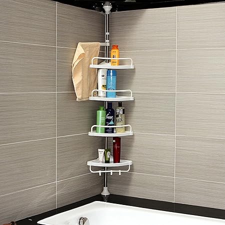 bi3 Bathroom Corner Stand Stainless Steel Tube and PP Plastic 4 Tier ...