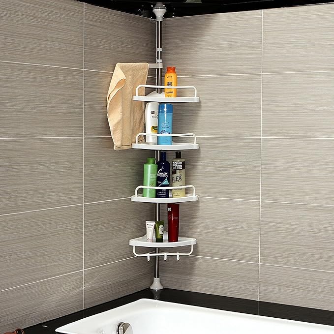 bi3 Bathroom Corner Stand Stainless Steel Tube and PP Plastic 4 Tier