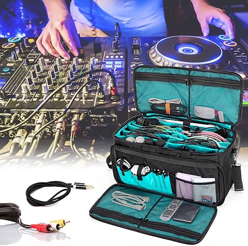 Miniatura 7 de LoDrid Bolsa grande para archivos de cables con parte inferior acolchada interior y divisores desmontables, bolsa para DJ con múltiples bolsillos
