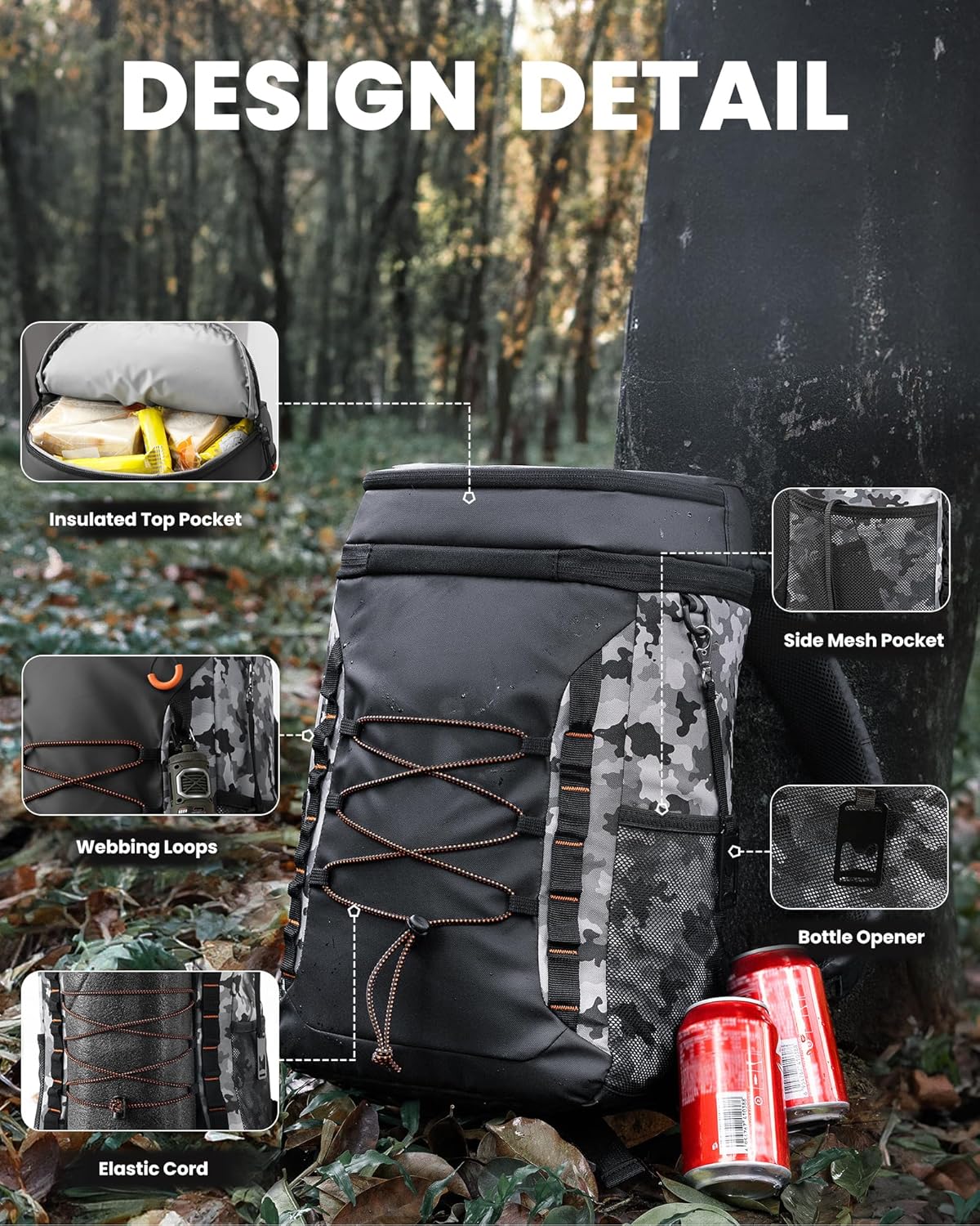 OutdoorMaster Cooler Backpack with Leak-Proof Design, 2 Insulated Compartments Portable Thermal Bag for Camping, Beach, Travel, Lunch, Drink, Ice