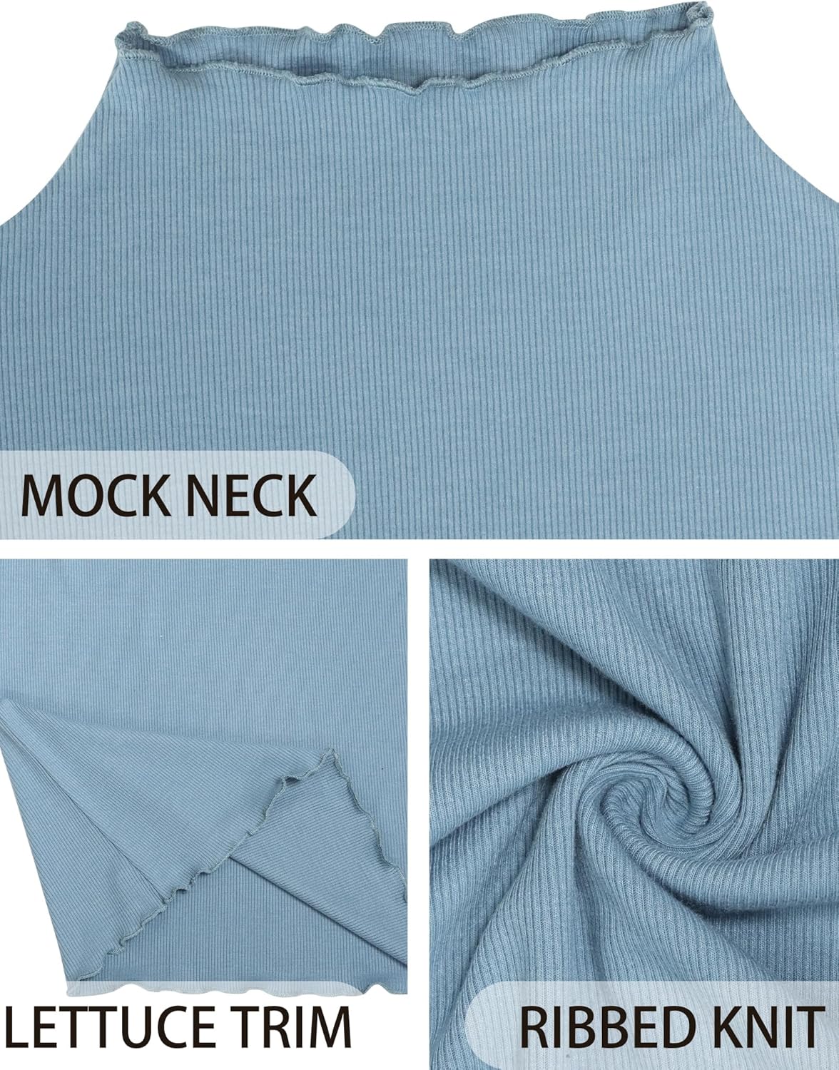 Herou 2 Pack Women Lettuce Trim Ribbed Knit Long Sleeve Top Mock Neck Basic Layer Tops Turtleneck Thermal Underwear Tops - Image 7