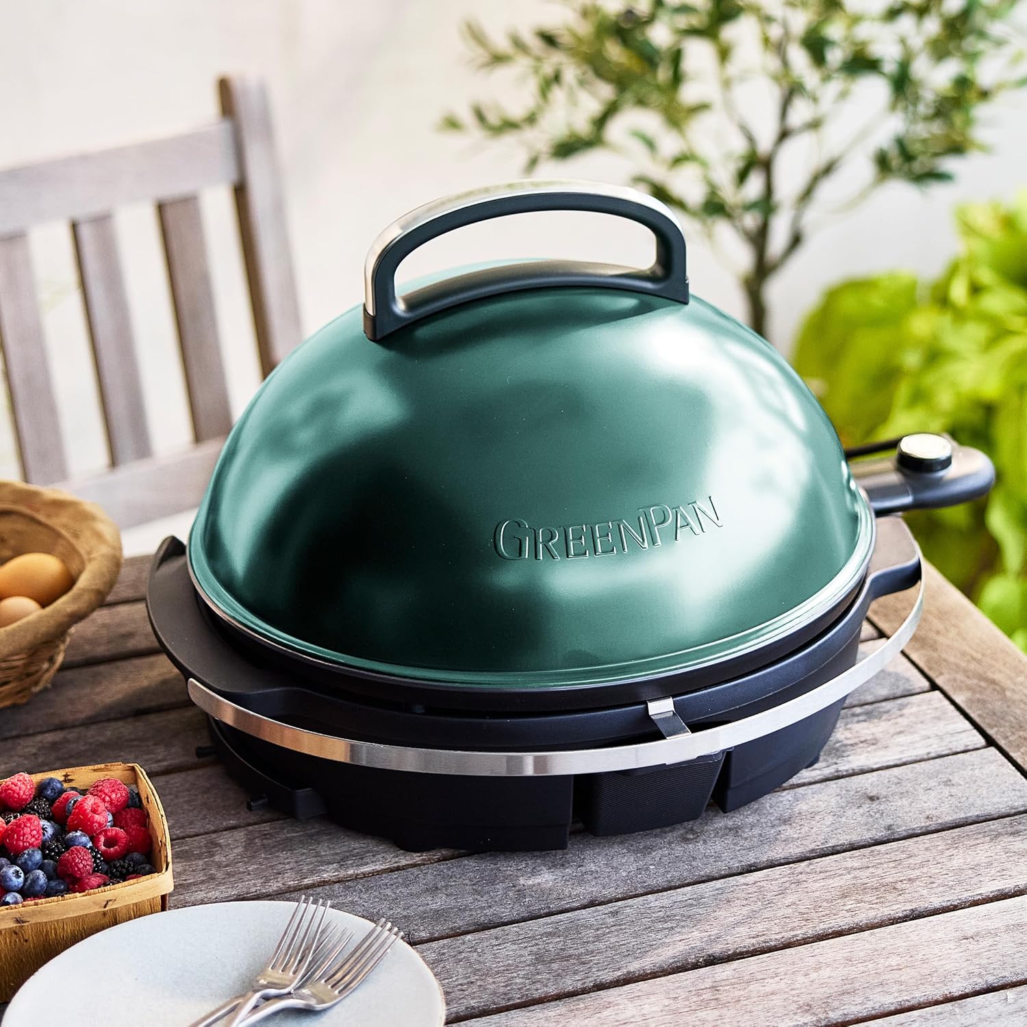 GreenPan 2-in-1 Portable Indoor/Outdoor Electric Grill & Griddle, Forest Green