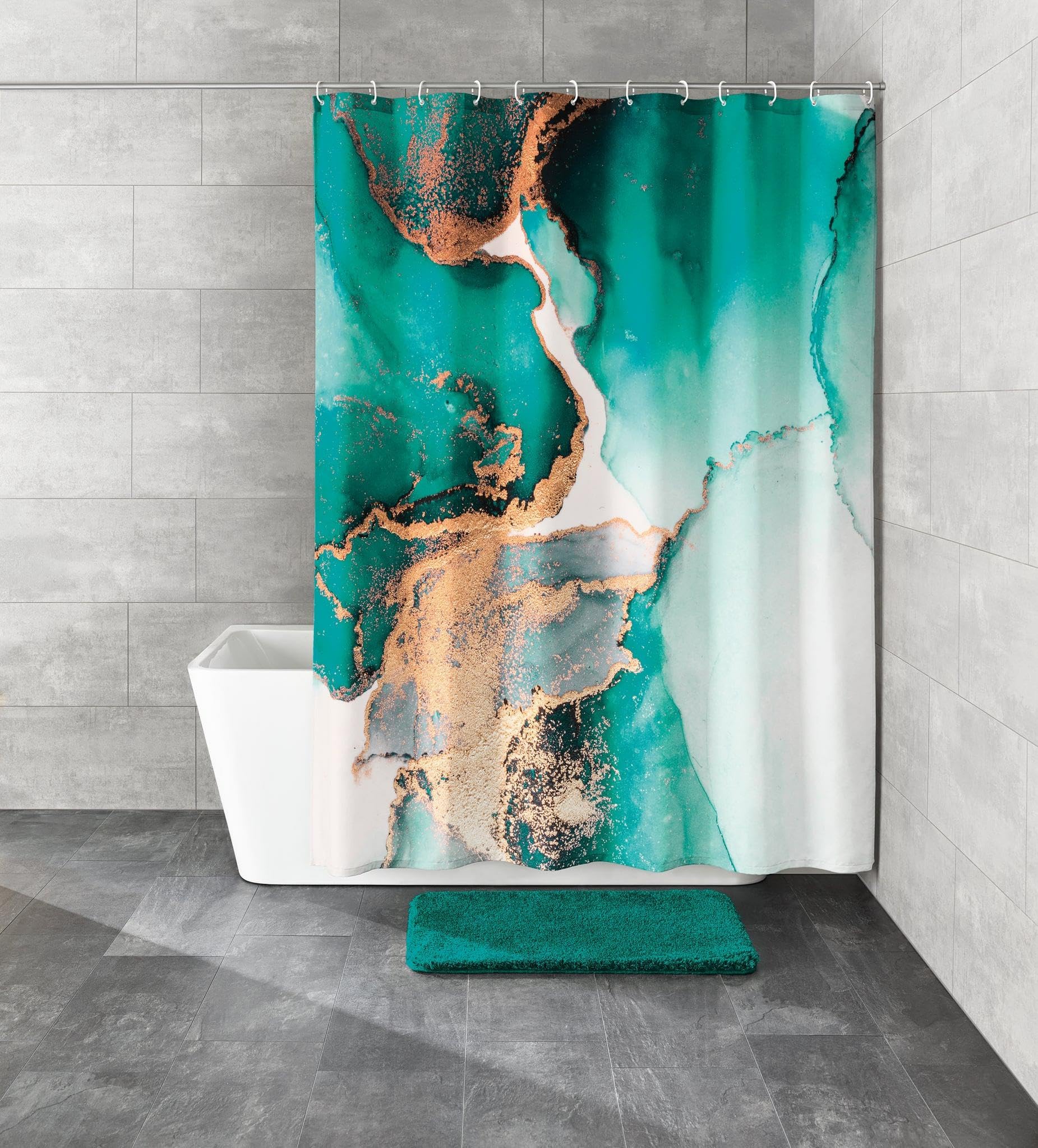 Kleine Wolke Duschvorhang Textil Teal Petrol 180 x 200 cm | Wasserabweisend, verstärkte Ösen, mit Beschwerungsband, weiches Textilgewebe, maschinenwaschbar