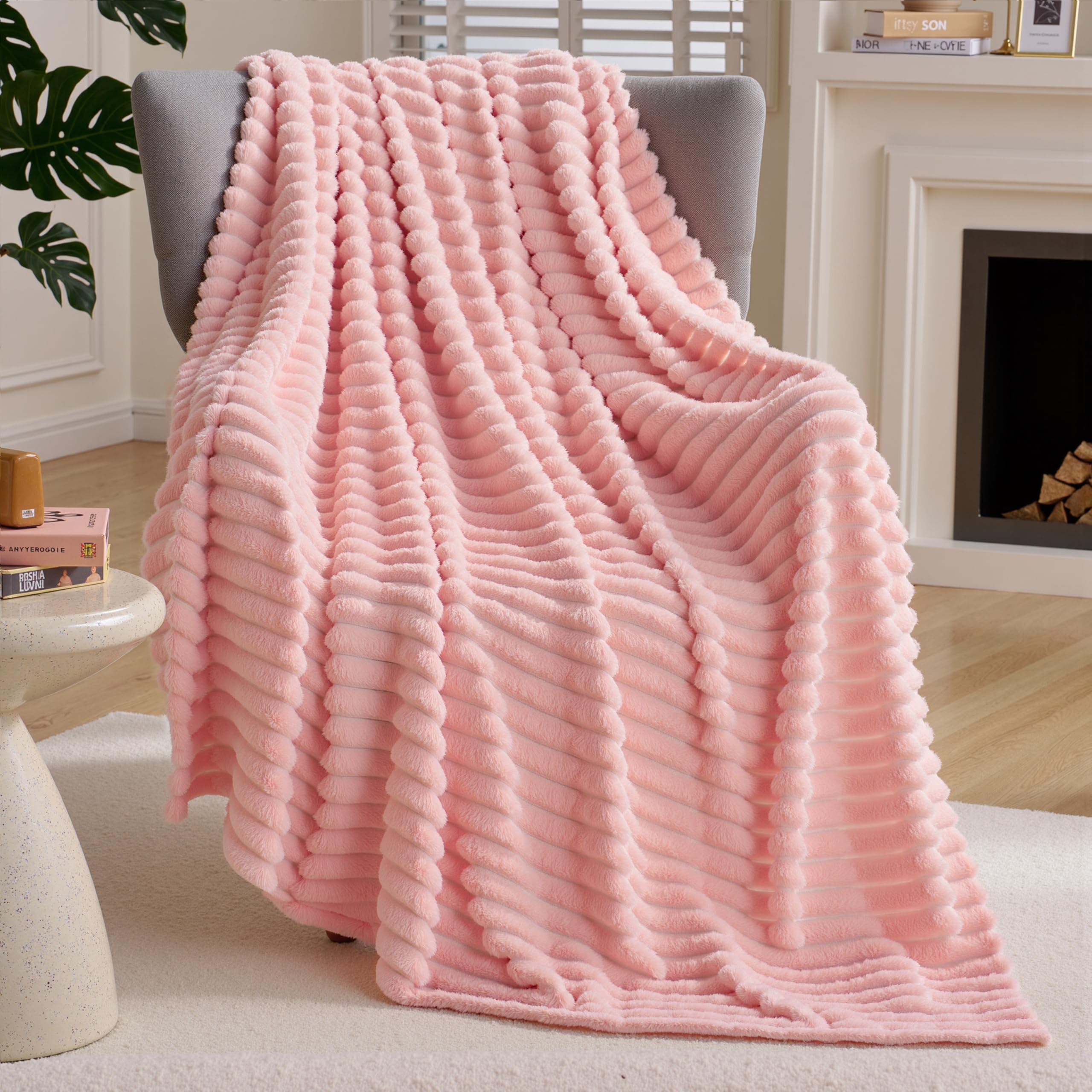 Joiedomi Pink Throw Blanket for Couch, Soft & Warm Pink Fleece Blankets Gifts for Women Mom Girls, Cozy Cute Soft Throw 50x60 Inches