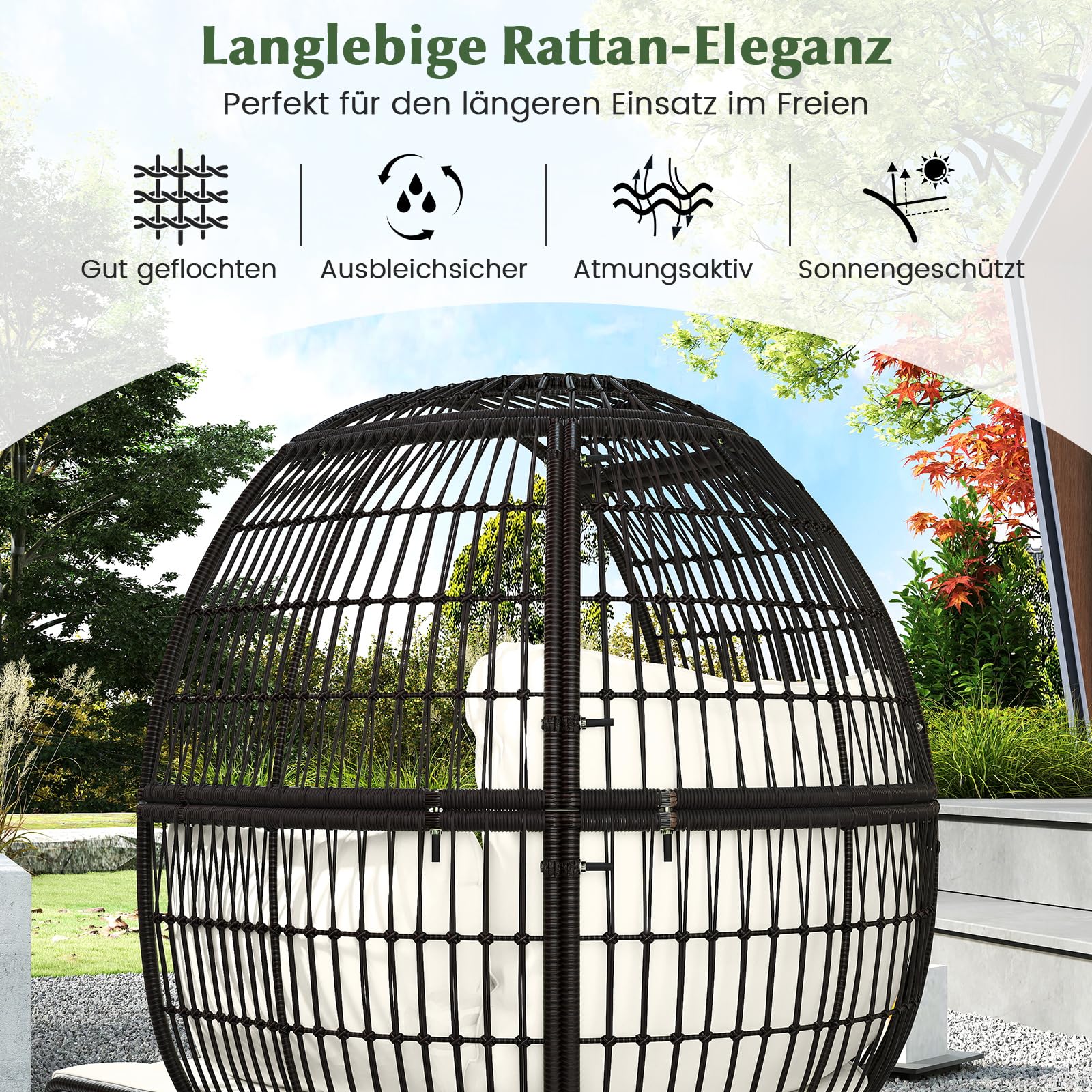COSTWAY Fotel wiklinowy, rattanowy z taboretem, bardzo duży fotel ogrodowy z poduszkami i metalowym stelażem, fotel rattanowy XXL, fotel wypoczynkowy na balkon, do ogrodu, na taras, do salonu