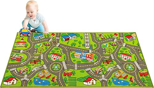 Alfombra de juegos 3D City Life para niños, tapete de actividades extra grande de 30 x 60 pulgadas para autos de carreras y juguetes, alfombra de