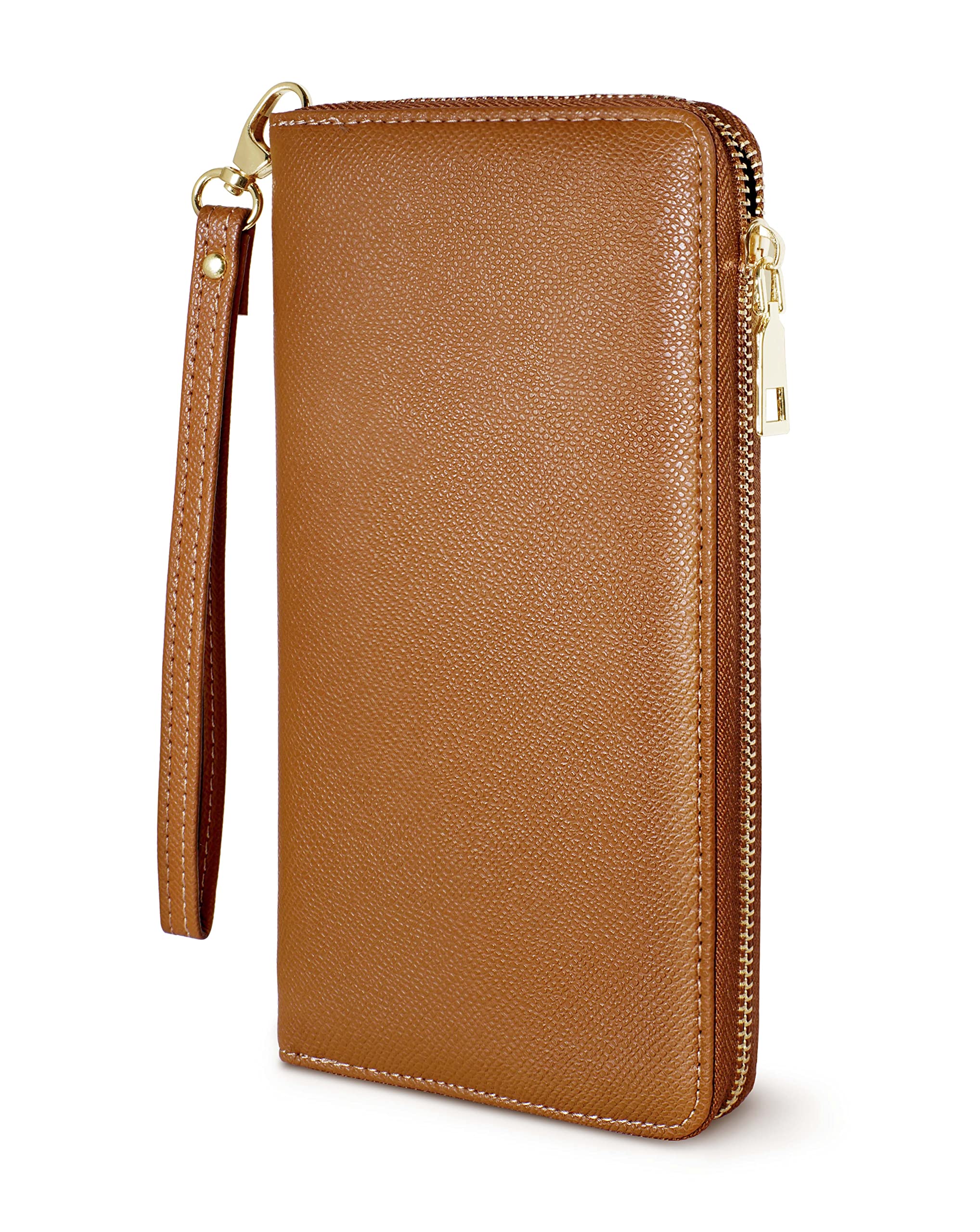 Yarnic Brown Women's Wallet Wristlet Band Wallet Credit Card Wallet Holder Money Pockets Women Clutch Case Coin Money Clip Organizer Purse with RFID