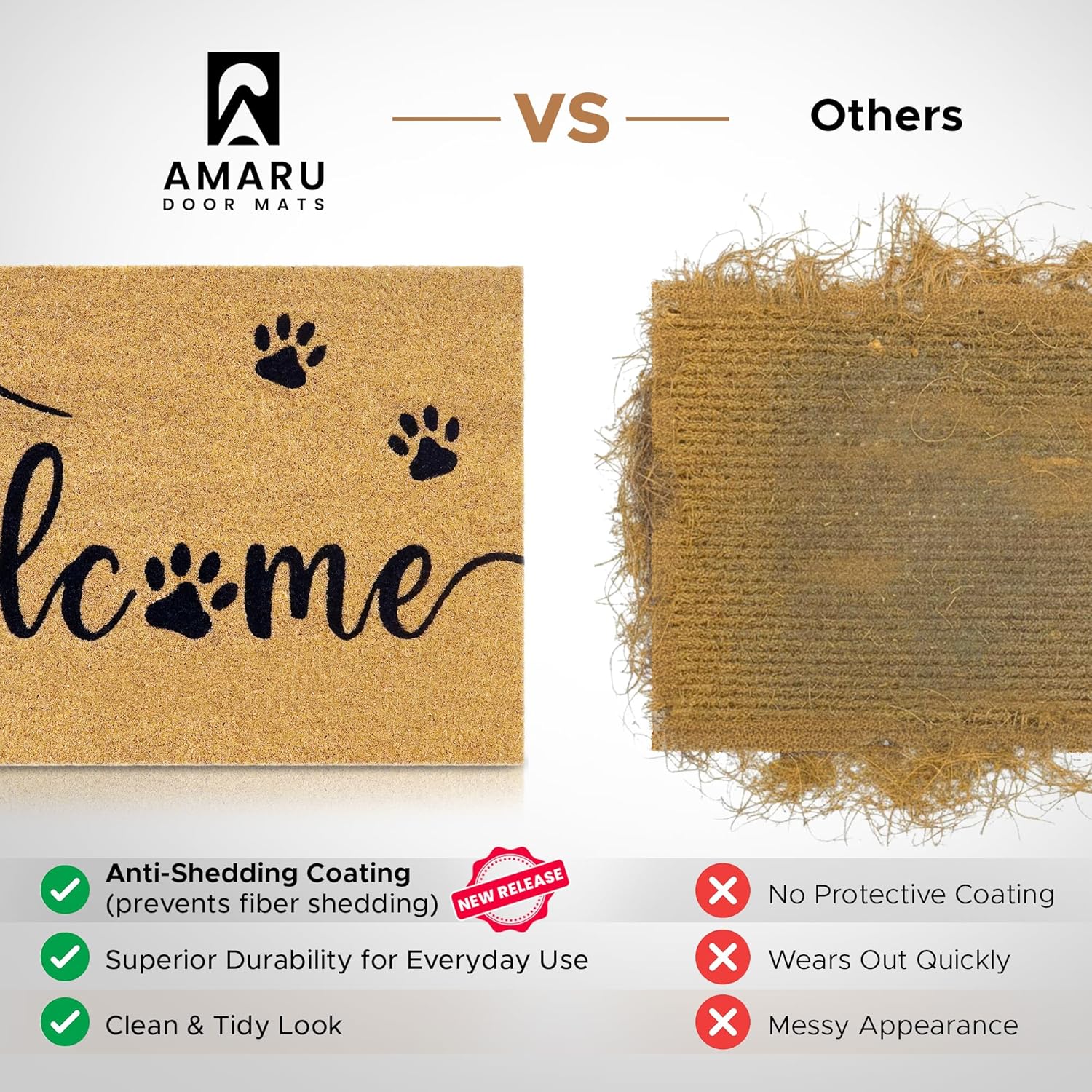 Welcome Paws - 17"x29" - Coir Door Mat with Heavy Duty Backing - Welcome Mats for Entryway, Porch - Anti-Slip PVC & Coconut Fiber Surface - Natural Home Accessories, Minimalist Original Design