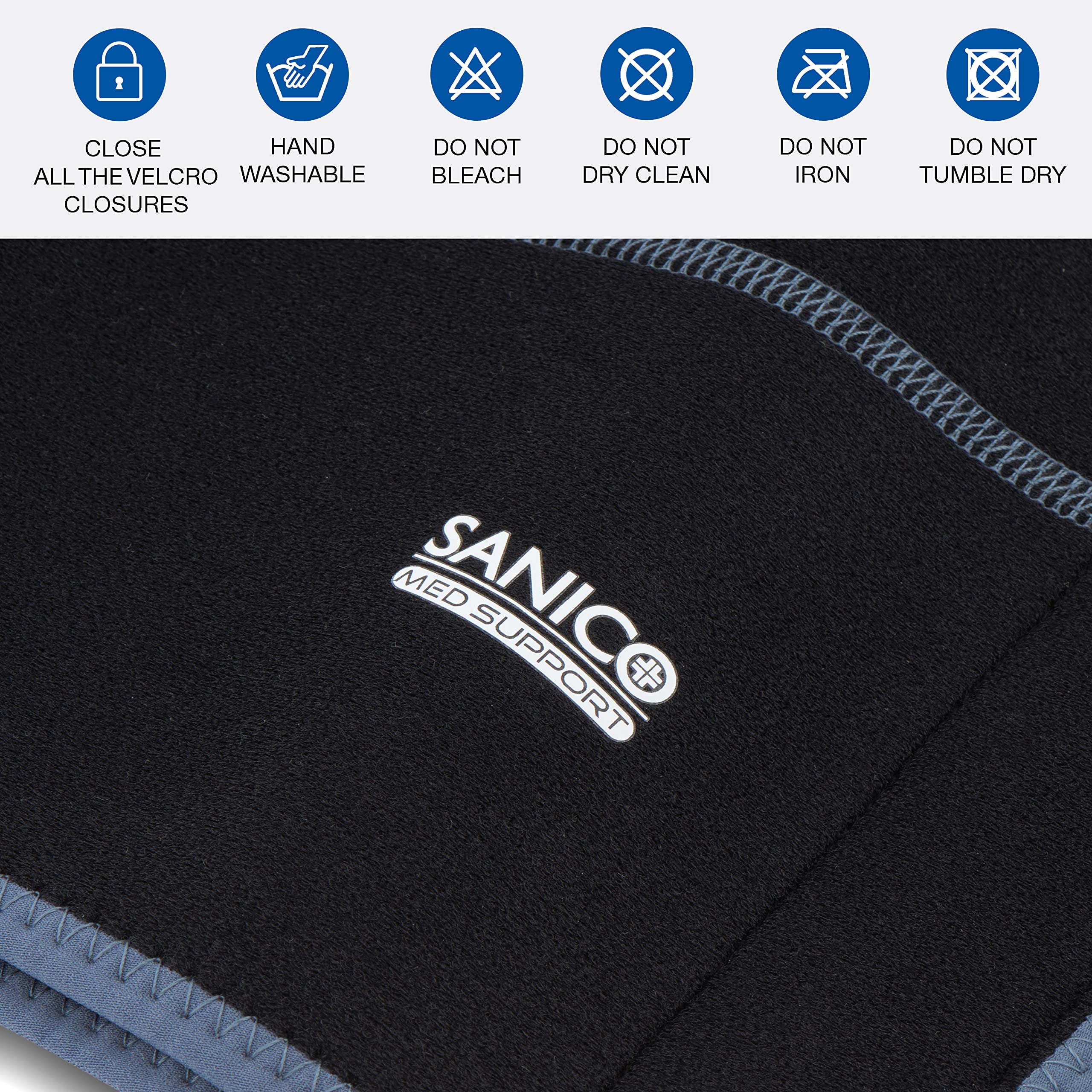 SANICO Fascia Lombare Supporto Schiena - Tutore Ortopedico Sacrolombare di Compressione e Sostegno - In Neoprene, per lombalgia Circolazione Sanguigna, e Protezione - Traspirante, 110x0,3x24cm