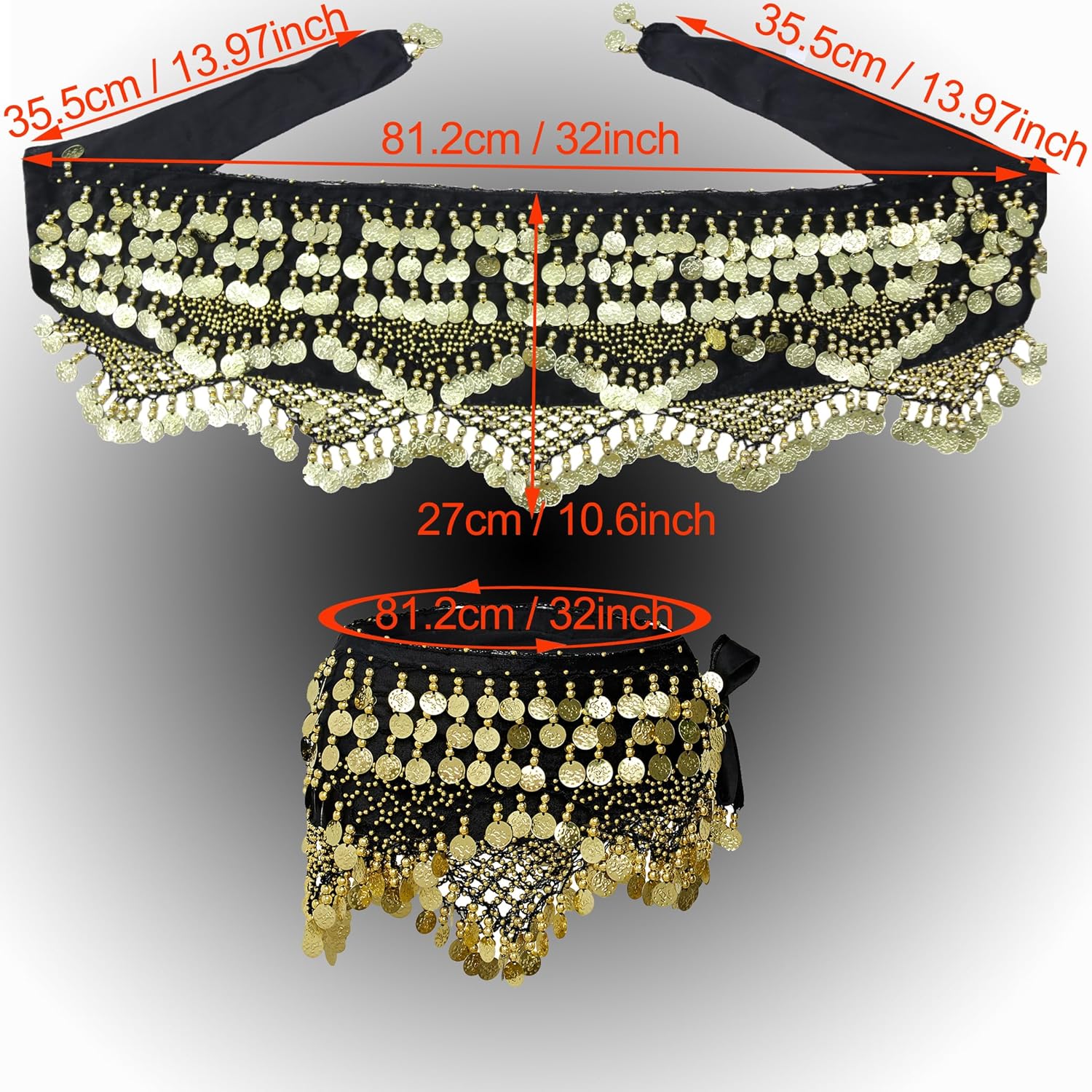 Women's Indian Dance Belly Dancing Hip Scarf Belt Skirt Accessories with Wave Gold Coins - Image 4