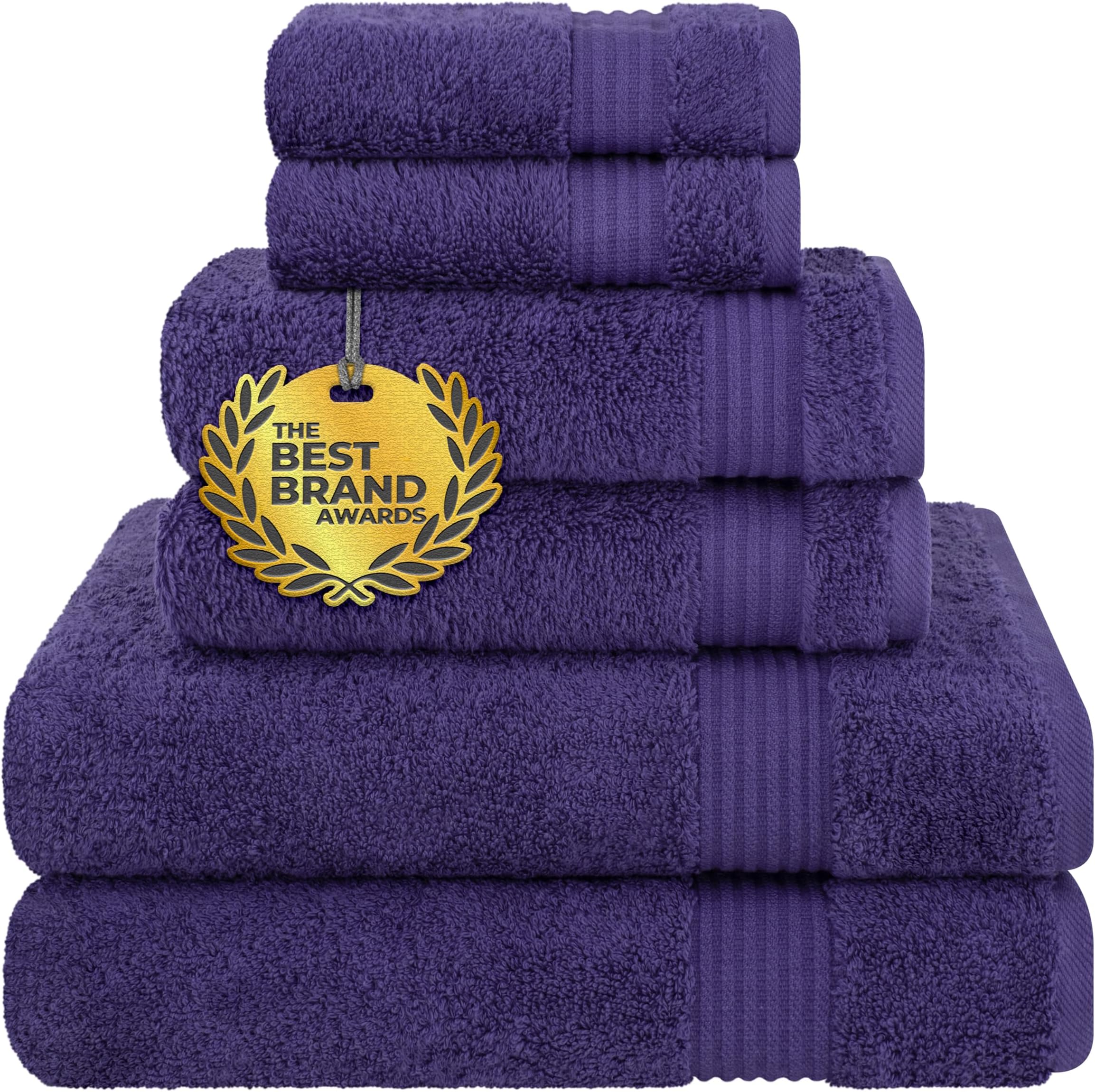 6 Piece Towel Set, 100% Cotton Soft Absorbent Turkish Towels for Bathroom, 2 Bath Towels 2 Hand Towels 2 Washcloths, Purple Towel Set