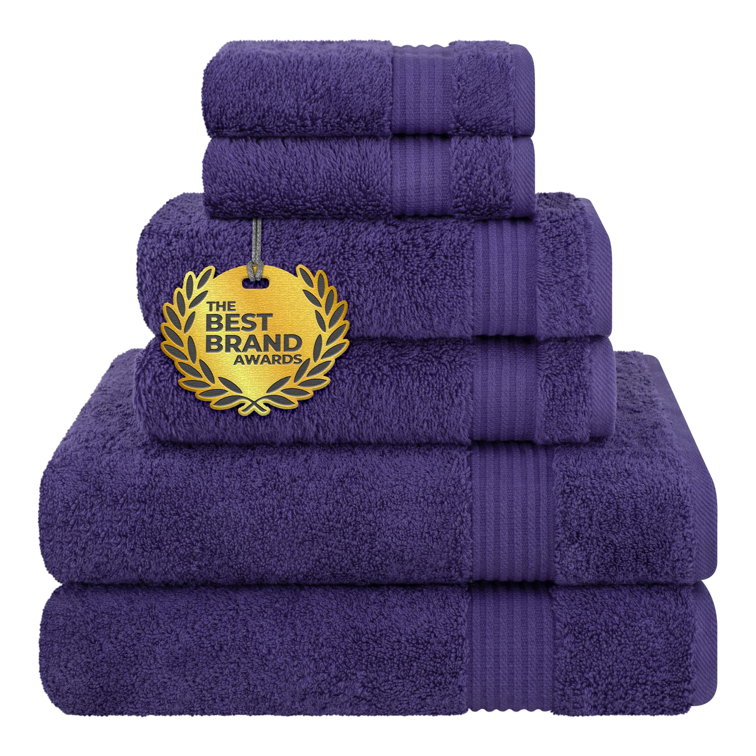 Cotton Paradise 6 Piece Towel Set, 100% Cotton Soft Absorbent Turkish Towels for Bathroom, 2 Bath Towels 2 Hand Towels 2 Washcloths, Purple Towel Set