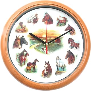 Horse & Pony Wall Clock with Ruane Manning Drawings - Horse Sound Clock - Optional Whinny Chime on the Hour Horse & Pony Quartz Wall Clock by The Friendly Trading Co