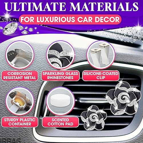 Miniatura 3 de Juego de 2 clips de ventilación para ambientador de automóvil, clips de ventilación de automóvil de camelia, lindos accesorios para el interior de