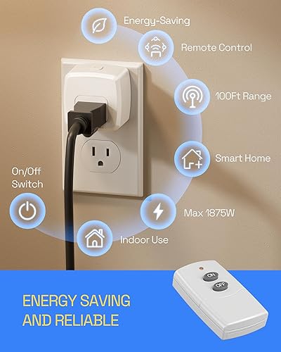 Miniatura 3 de HBN Enchufe de control remoto, interruptor de luz remoto, interruptor de salida inalámbrico, interruptor de encendido y apagado para luz de Navidad