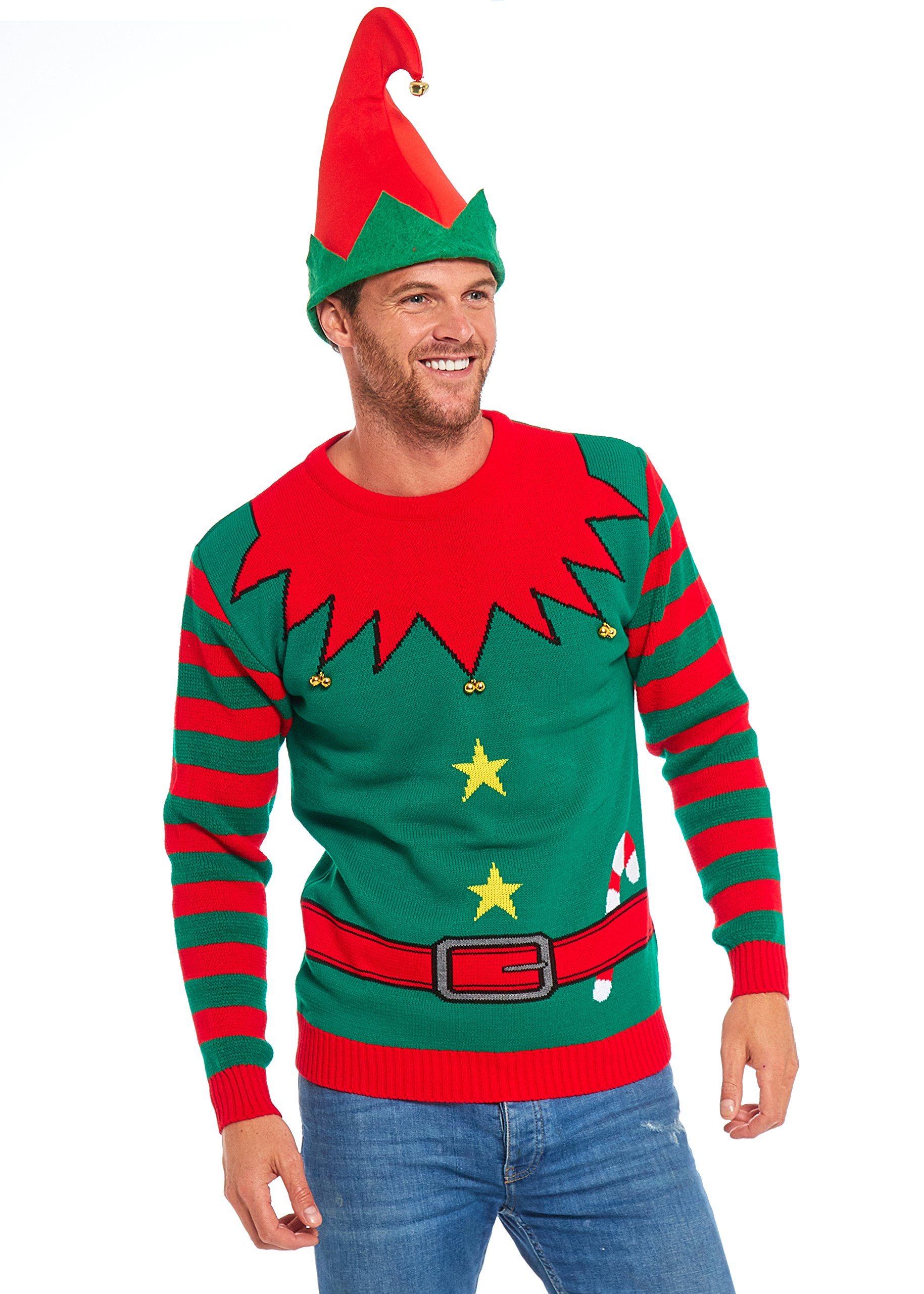 U LOOK UGLY TODAY Weihnachtspullover Herren Damen Unisex LED Licht Lustig Sweater Pulli Hässlich Xmas Strickpullover Weihnachtspulli mit LED Lampe für Weihnachtsparty