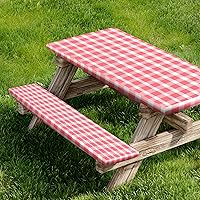 Vista 11 de Funda para Mesa de Picnic y Fundas para Bancos, Mantel Ajustado con Borde Elástico, Resistente al Agua y Aceite, para Exteriores, Jardín, Camping
