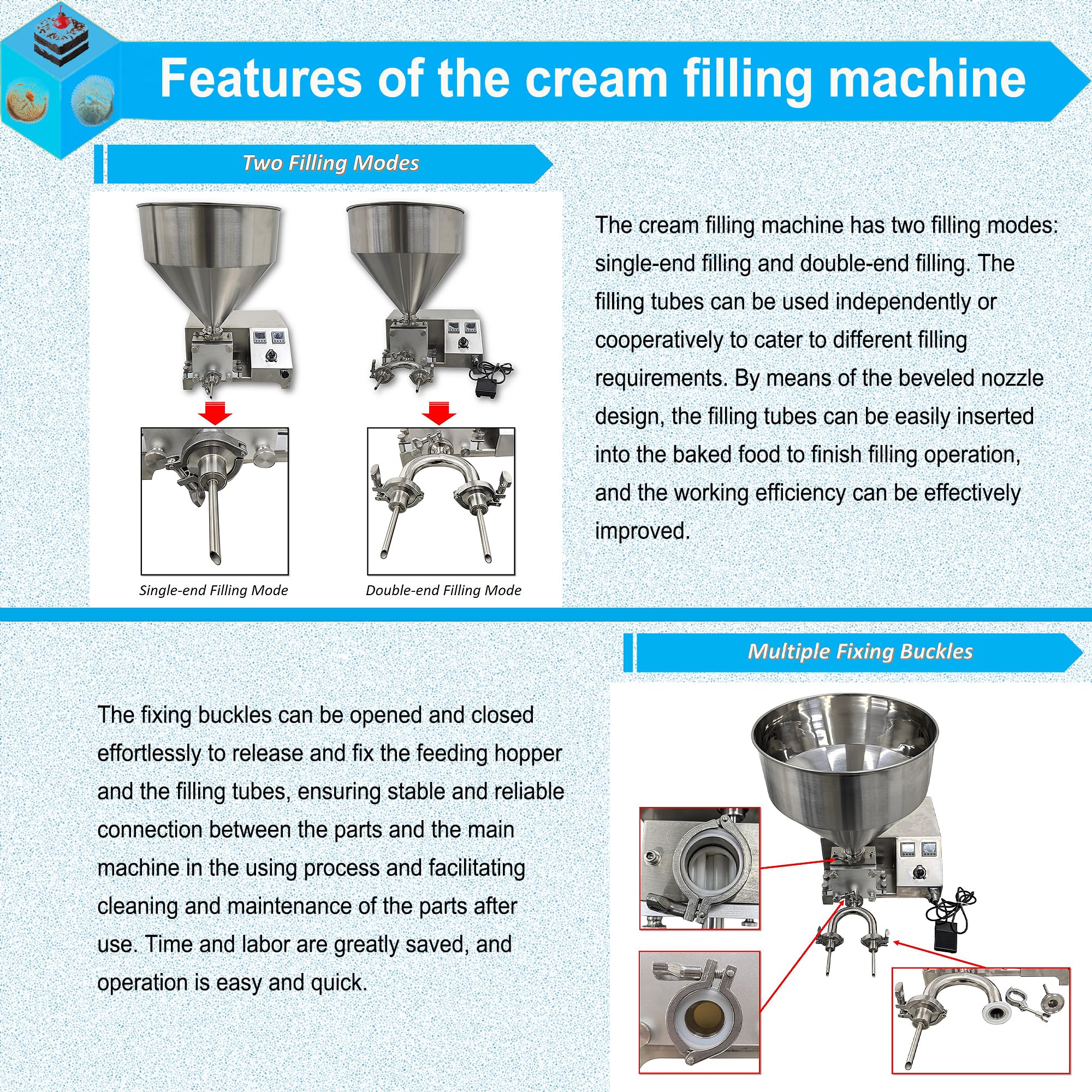 HayWHNKN 20L Electric Cream Filling Machine 110V Stainless Steel Puff Pastry Jam Filler Cake Bread Quantitative Filling Machine — view 5