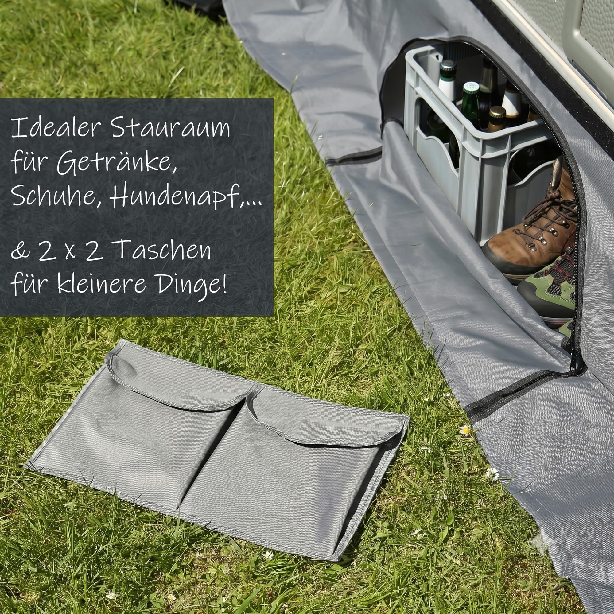 your GEAR Draftskirt – Delantal de suelo para caravana, 650 x 60 cm, con compartimentos de almacenamiento