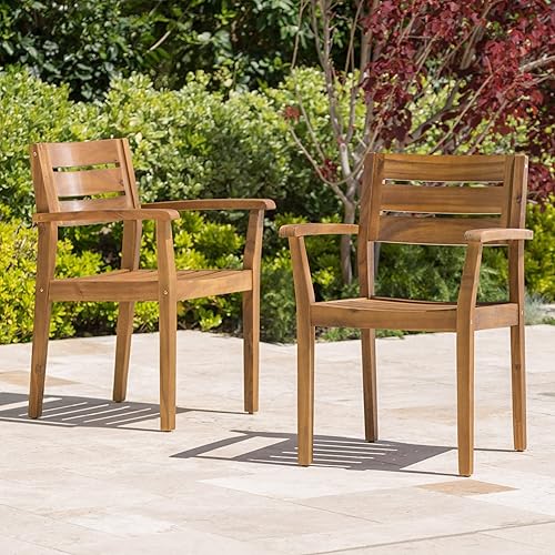 Christopher Knight Home Stamford Outdoor Acacia Wood Dining Chairs, 2-Pcs