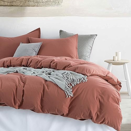 Miniatura 9 de Get Bed Ready Juego de funda de edredón de algodón lavado a la piedra, estilo cambray, color liso, relajado, suave, moderno, natural, arrugado,