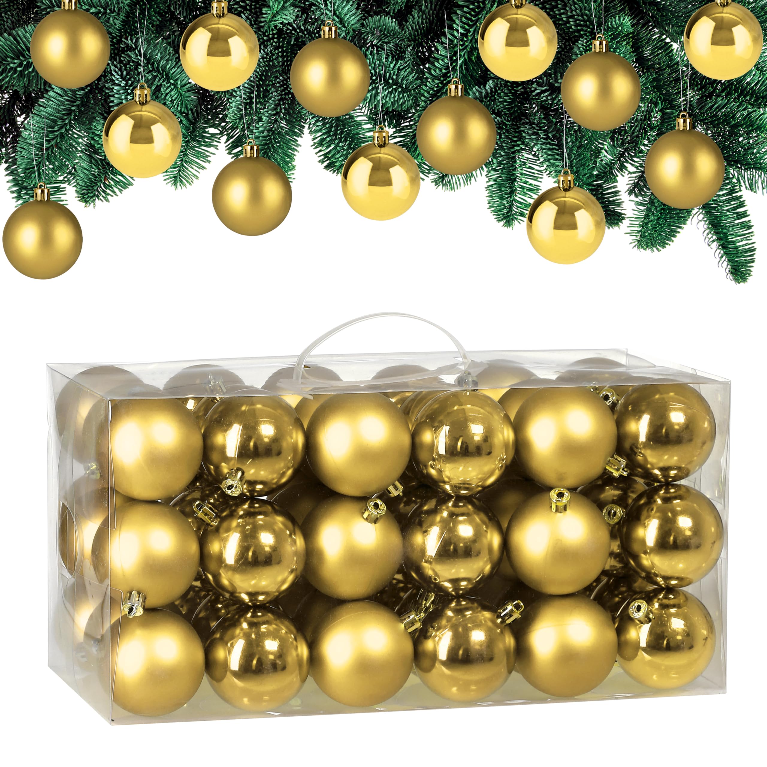 DEUBA® Bolas Árbol de Navidad Set Completo 54 Pzs. Adornos Decoración Brillante Mate Colgante Dorado