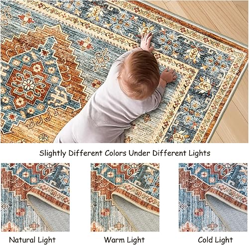 Miniatura 72 de Alfombras de área de 8 x 10 pies para sala de estar, vintage lavable con parte trasera antideslizante, resistente a las manchas, alfombra de área