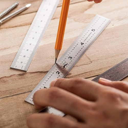 Miniatura 4 de Mr. Pen - Regla de maquinista, paquete de 3, métrica, precisión, acero inoxidable, 6 pulgadas