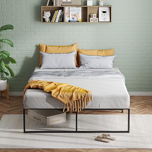 Miniatura 2 de IDEALHOUSE Marco de cama de metal con plataforma negra, marco de cama tamaño matrimonial para un sueño seguro, gran espacio de almacenamiento debajo