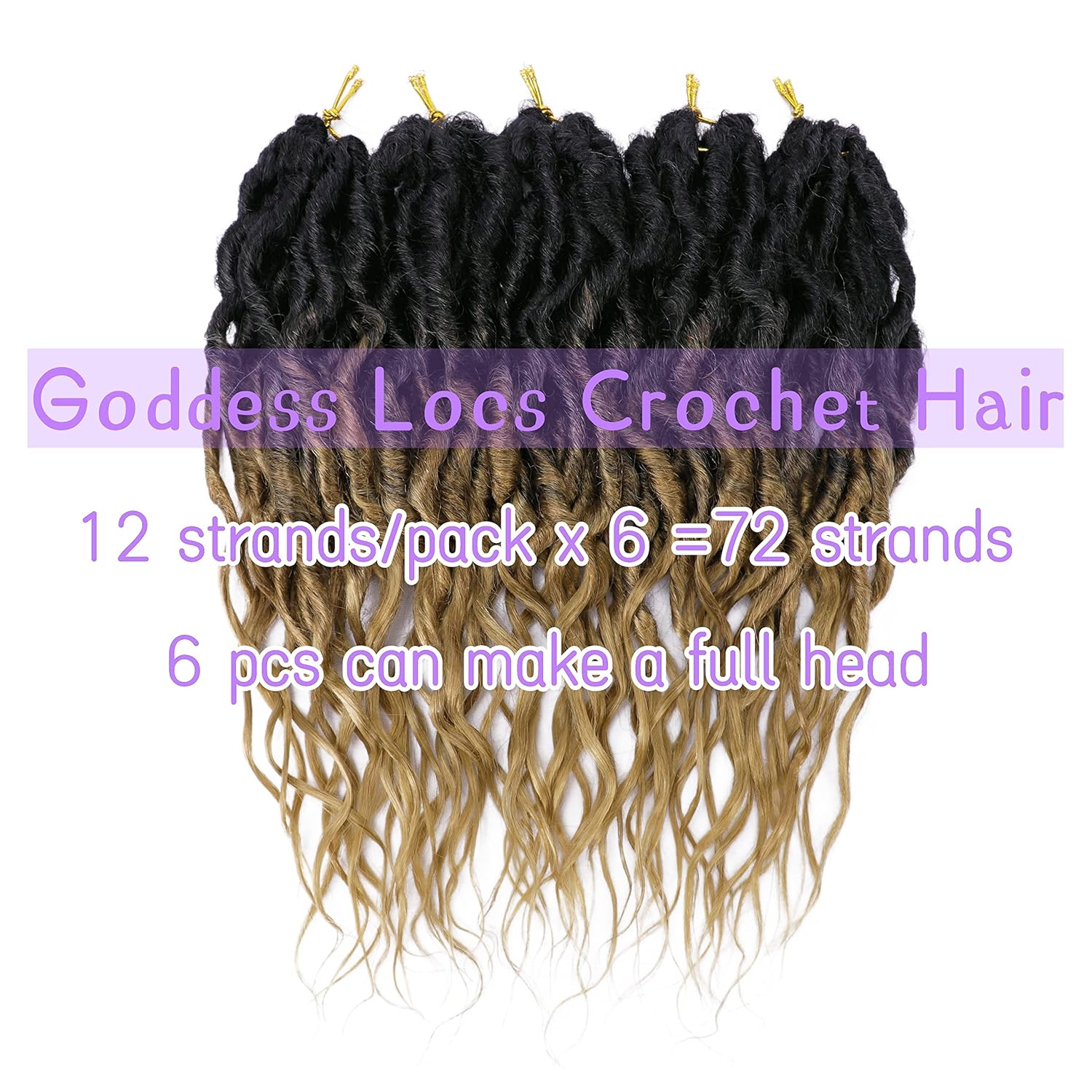 Faux Locs Crochet Hair 12 Inch 6 Packs Goddess Locs Crochet Hair for Women Soft Locs Pre Looped Crochet Braids with Wavy Curly Ends Queen Locs Synthetic Braids Extensions (OT27#)