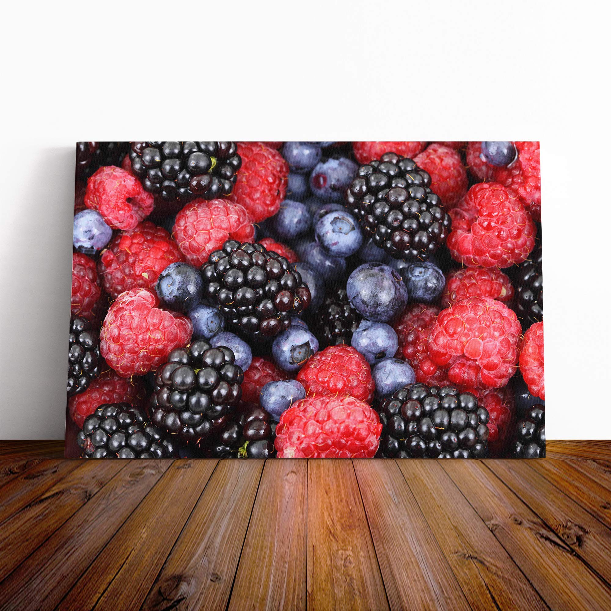Blueberries, Rasberries and Blackberries Canvas Print | Gallery Wrapped 30mm Frame Wall Art | 24x16 inches | Ready to Hang | Contemporary Picture | Living Room Bedroom Lounge Office