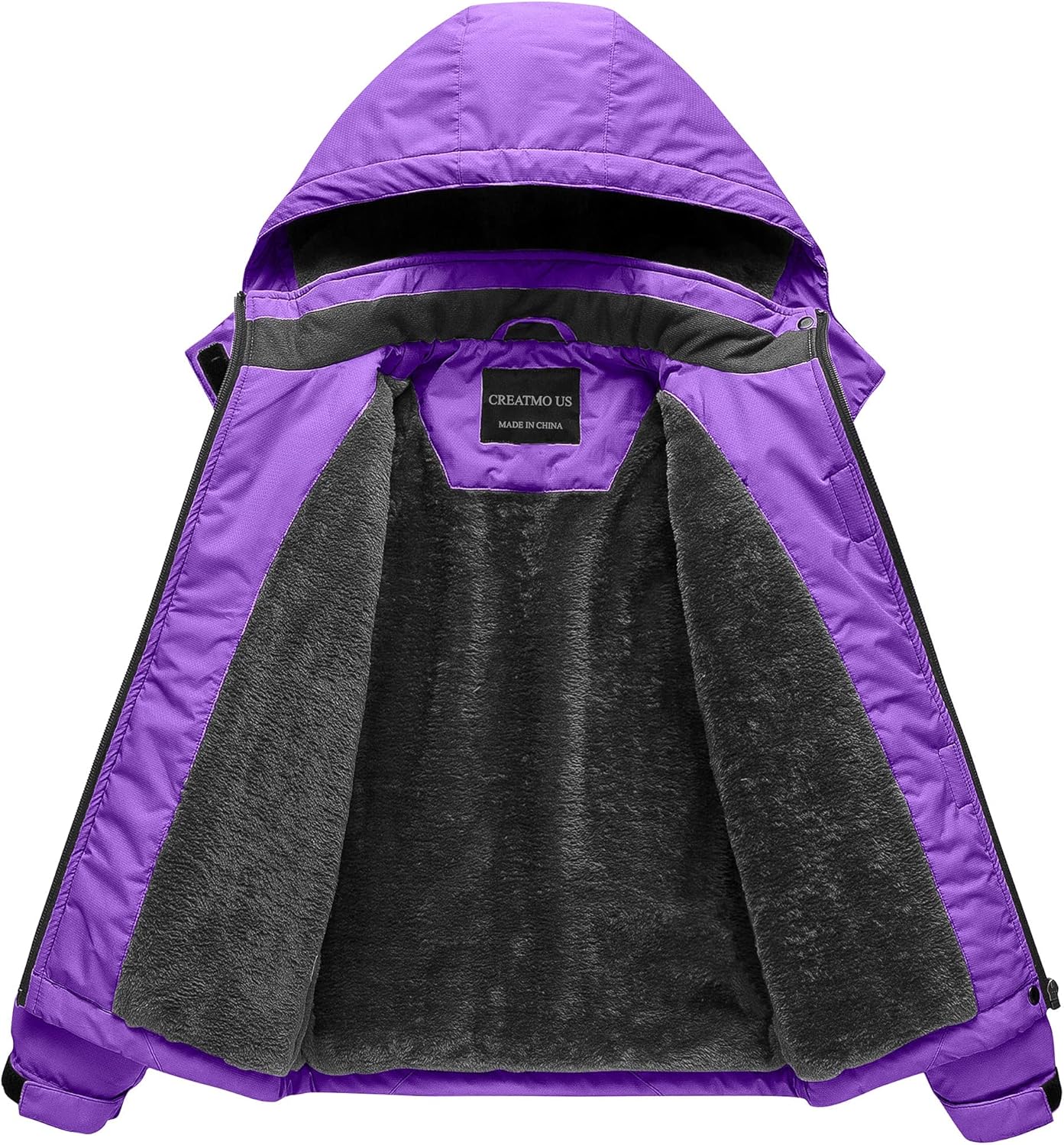 CREATMO US Kid's Girl's Waterproof Ski Snow Jacket Winter Windproof Rain Jacket Snow Bibs Pants Sets Purple Size 6/7