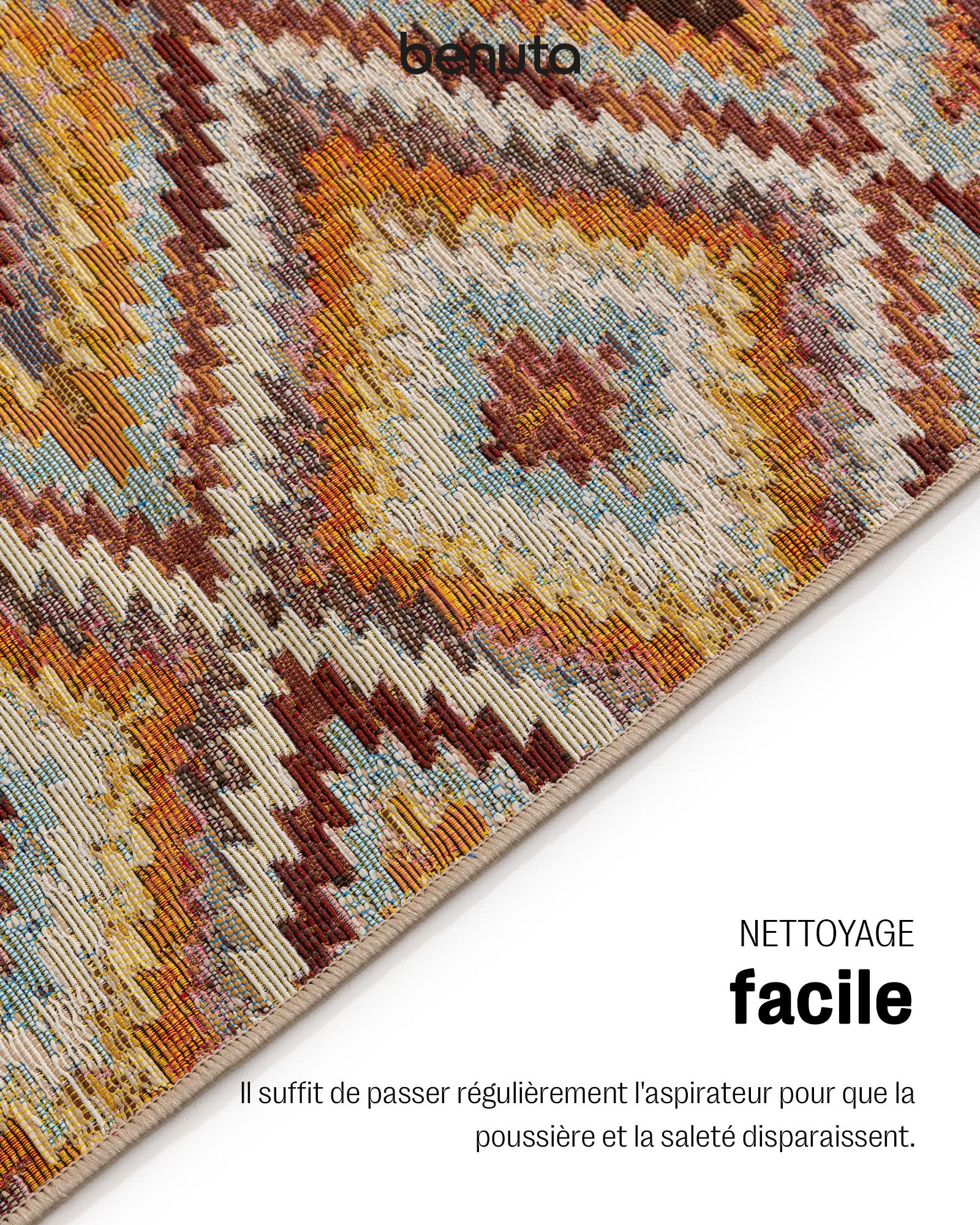 benuta Nest Artis - Fibre synthétique - Convient pour l'extérieur - Tapis & style : abstrait, géométrique, style ethnique, rétro - Facile d'entretien pour le salon, la chambre à coucher, multicolore,