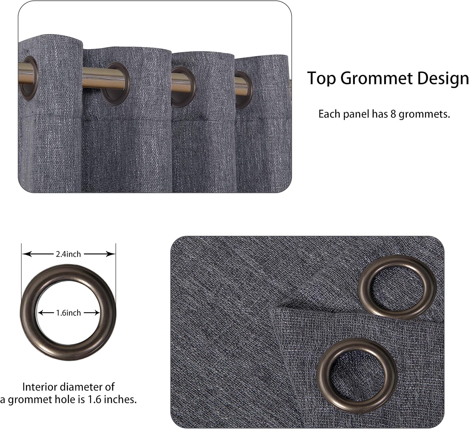 lordtex linen look textured blackout curtains with thermal insulated liner - heavy thick grommet window drapes for bedroom, 50 x 95 inches, grey, set of 2 panels grey 50"w x 95"l (pack of 2)