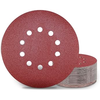Kongming Pack of 25 Sandpapers 225 mm Velcro Sanding Discs 225 mm Grit P80 10 Holes in Red for Drywall Sanders Orbital Sanders Abrasive Giraffes