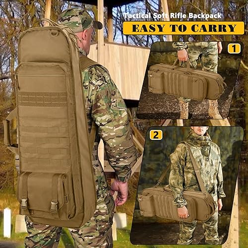 Miniatura 5 de GOBUROS Mochila táctica para rifles de 36 pulgadas, funda suave para rifle con 3 portavasos, correas acolchadas para el hombro, cremallera con