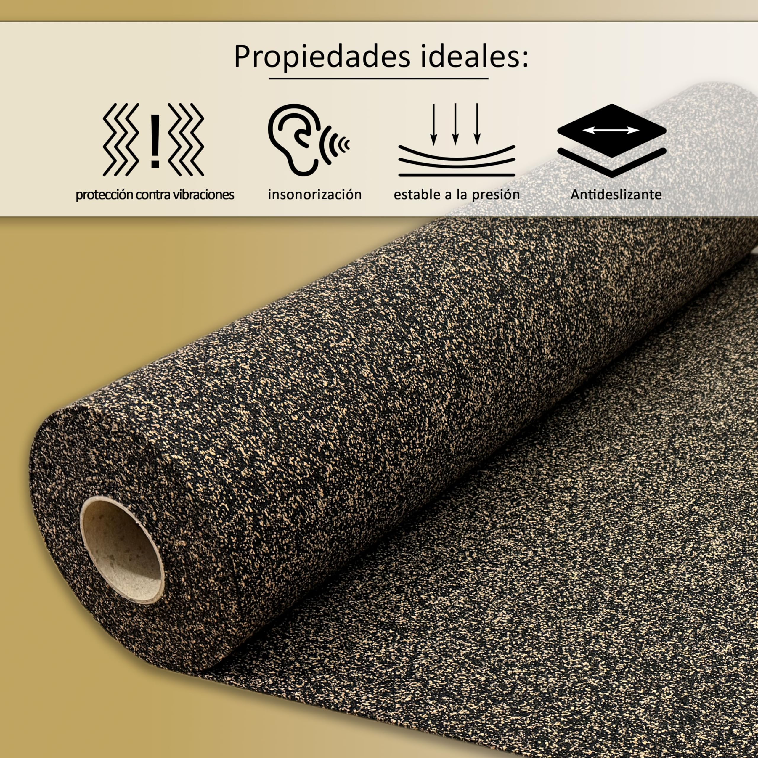 Capa base de corcho de caucho TRECOR® [5 m²], extremadamente resistente, aislamiento acústico como base laminada/base de parquet/base de vinilo, aislamiento acústico superior (Espesor 2 mm, 1 m²)