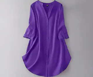 Gufrina Women's Rayon Top with 3/4th Sleeves Mandarin Collar Neck Solid Pattern A Line Style Knee-Length and Regular Fit