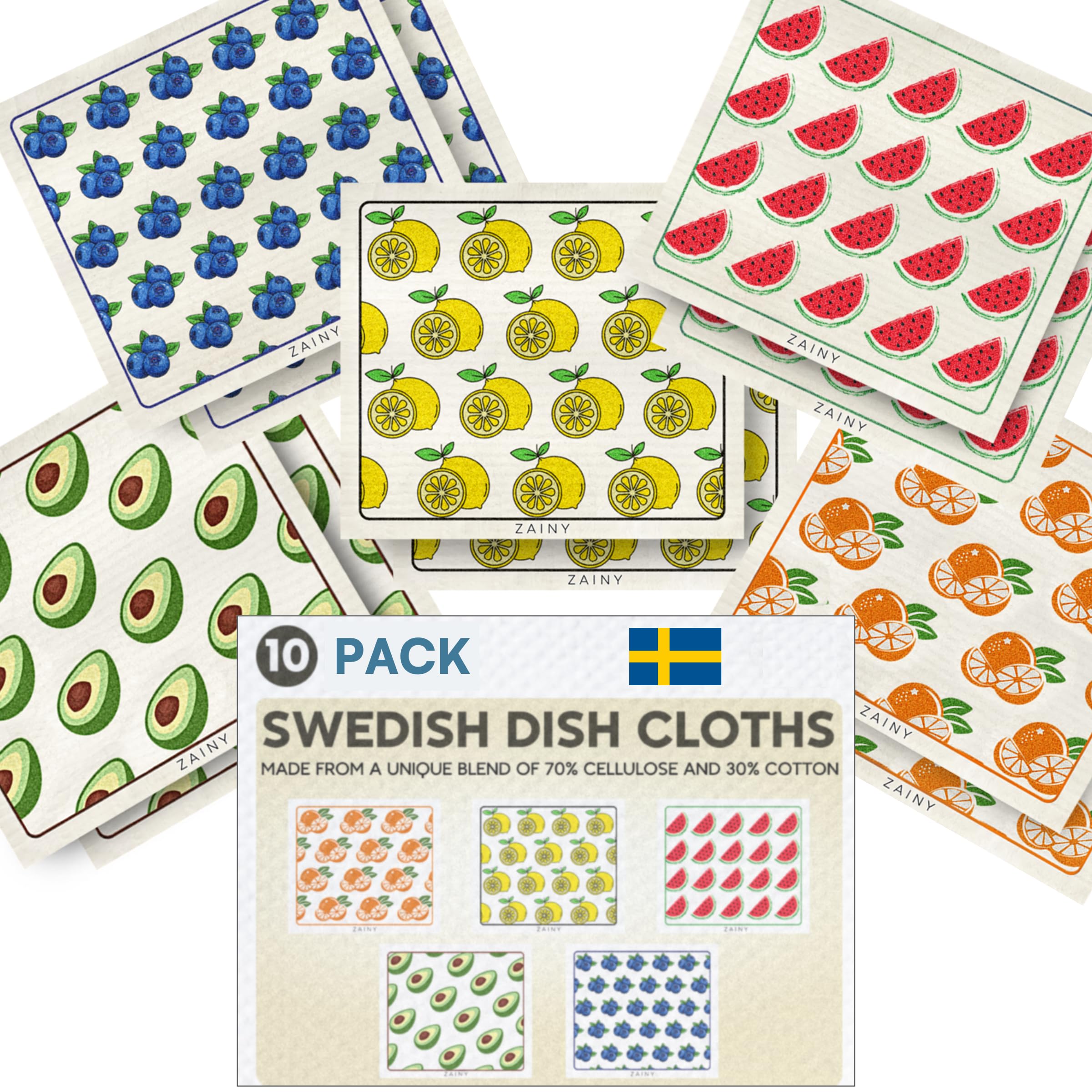 ZAINY Paquete de 10 paños suecos para cocina, reutilizables, ecológicos, de secado rápido y sin olor, toallas de papel lavables súper absorbentes para platos y superficies