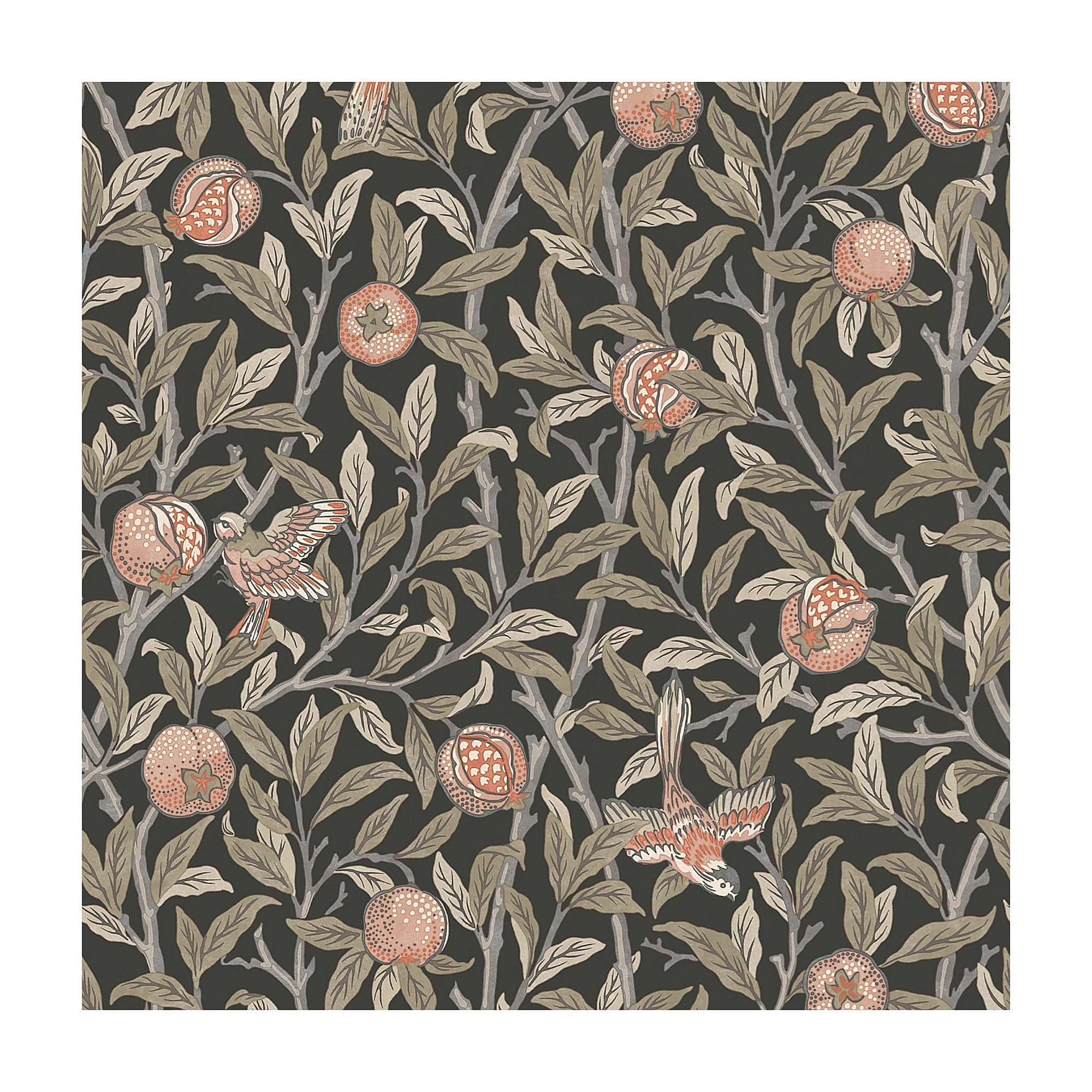 William Morris At Home Bird & Pomegranate Charcoal Wallpaper Grey