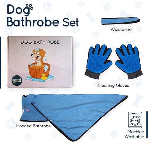 Miniatura 2 de Toalla de baño con capucha para perro, paquete de aseo para perros con toalla de microfibra suave altamente absorbente y par de guantes de limpieza