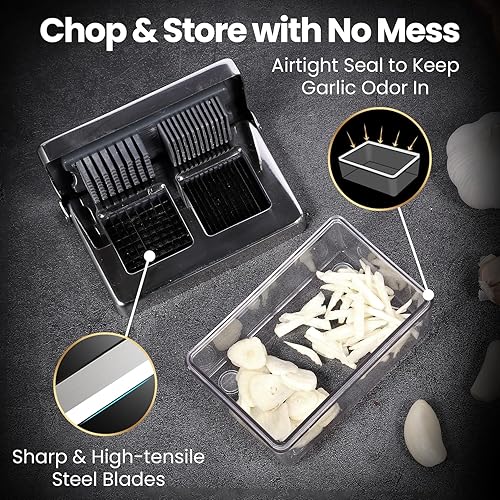 Miniatura 6 de Prensa de ajos de acero inoxidable, mini picadora de ajo y rebanadora súper fina 2 en 1, sin olor, con recipiente de almacenamiento, mini picadora