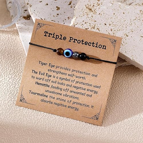 Miniatura 2 de Pulsera de cristal curativo natural para tu próximo capítulo, triple protección, pulsera contra el mal de ojo, regalos de joyería para mujeres,