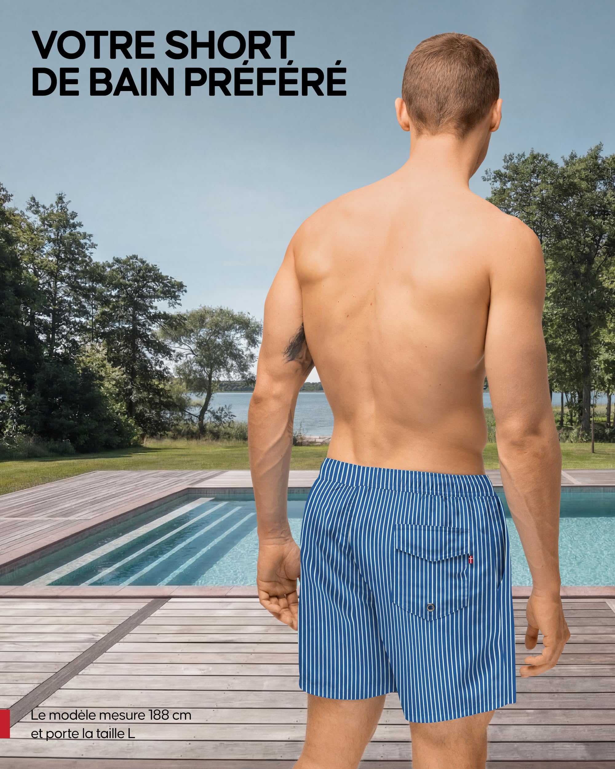 DANISH ENDURANCE Short de Bain Homme, Léger et Confortable | Short de Bain Léger, Doublure en Mesh Douce, Séchage Rapide et Poches Sécurisées, pour la Plage, la Natation et la Piscine